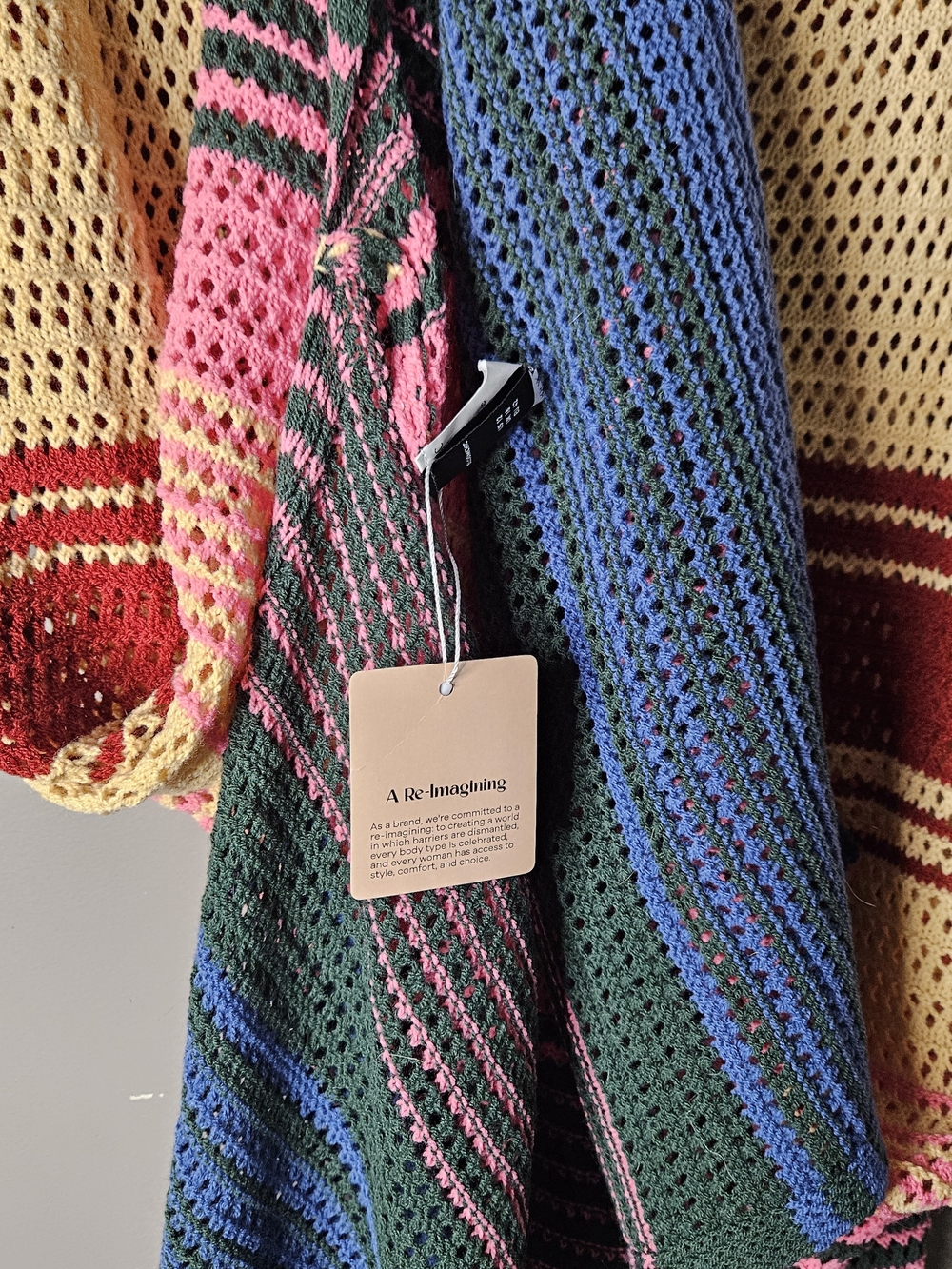 BloomChic Open-Knit Striped Cardigan in Green, Blue, Pink & Yellow
